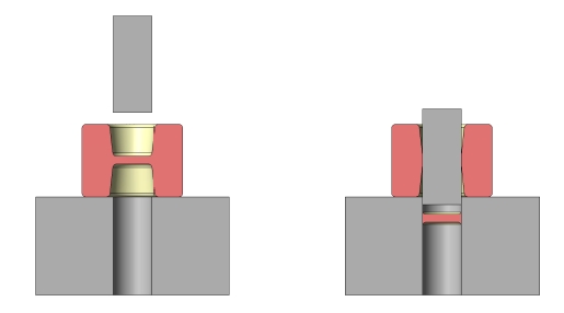 Beim Lochen eines Schmiedeteils kann mit einem speziell gehärteten Locher ein Loch in das Schmiedeteil eingebracht werden. 